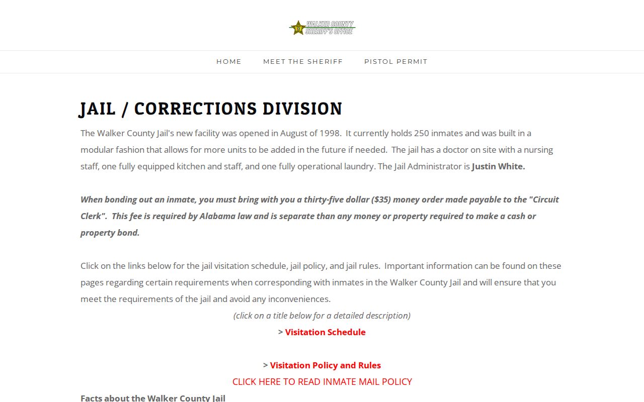 Walker County Sheriff's Office Jail and Corrections Division page