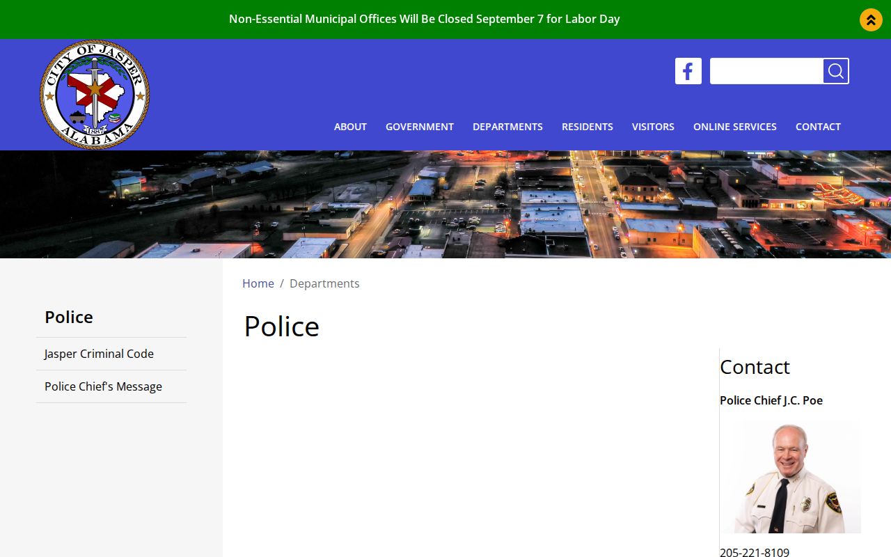 Official Jasper Police Department contact and services page