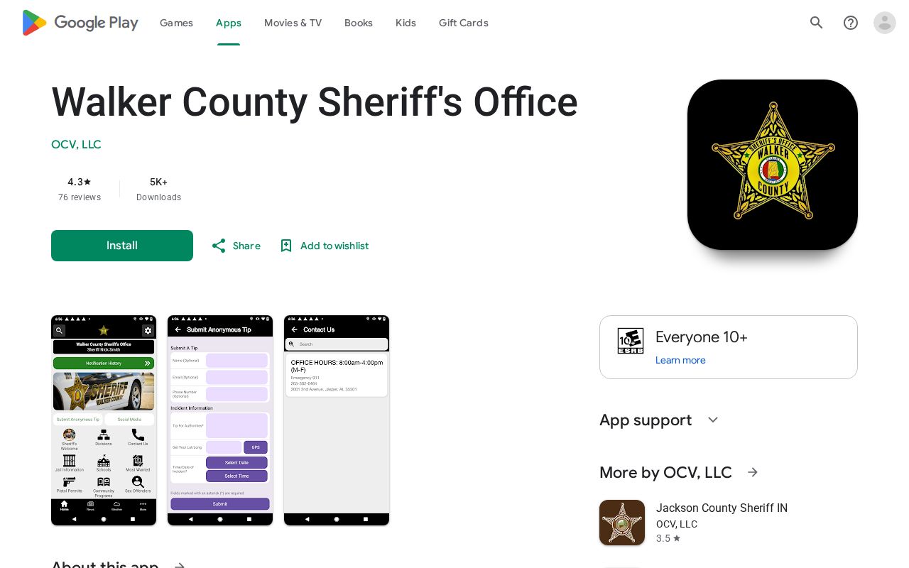 Walker County Sheriff's Office app listing on Google Play