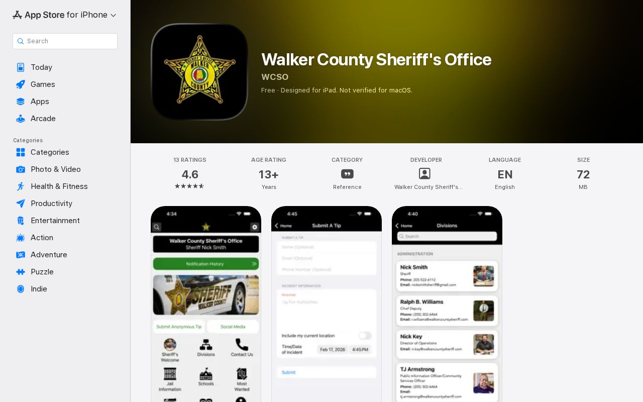Walker County Sheriff's Office app in the Apple App Store