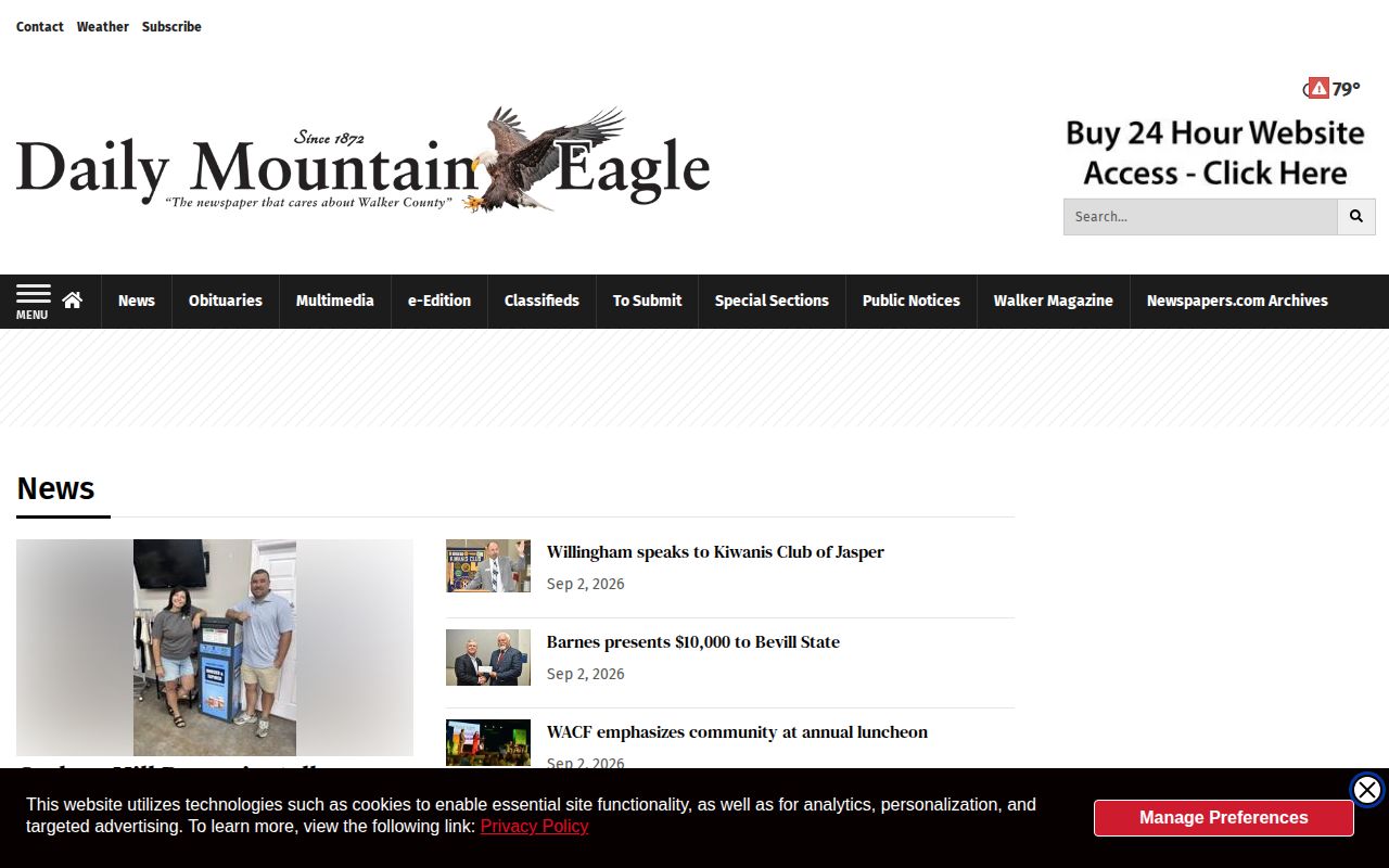 Daily Mountain Eagle local newspaper home page