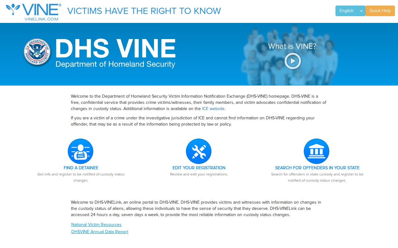 DHS-VINE immigration custody notification portal