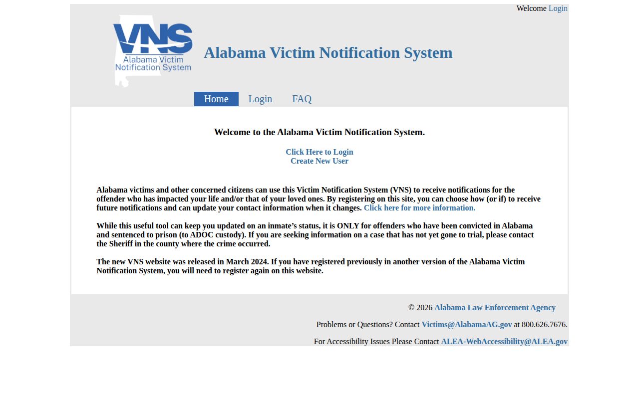 Alabama Victim Notification System official login and account page